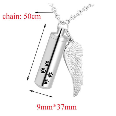 Dog Memorial- Dog Urn Necklace Angel Wings Paw Print - furry-angles