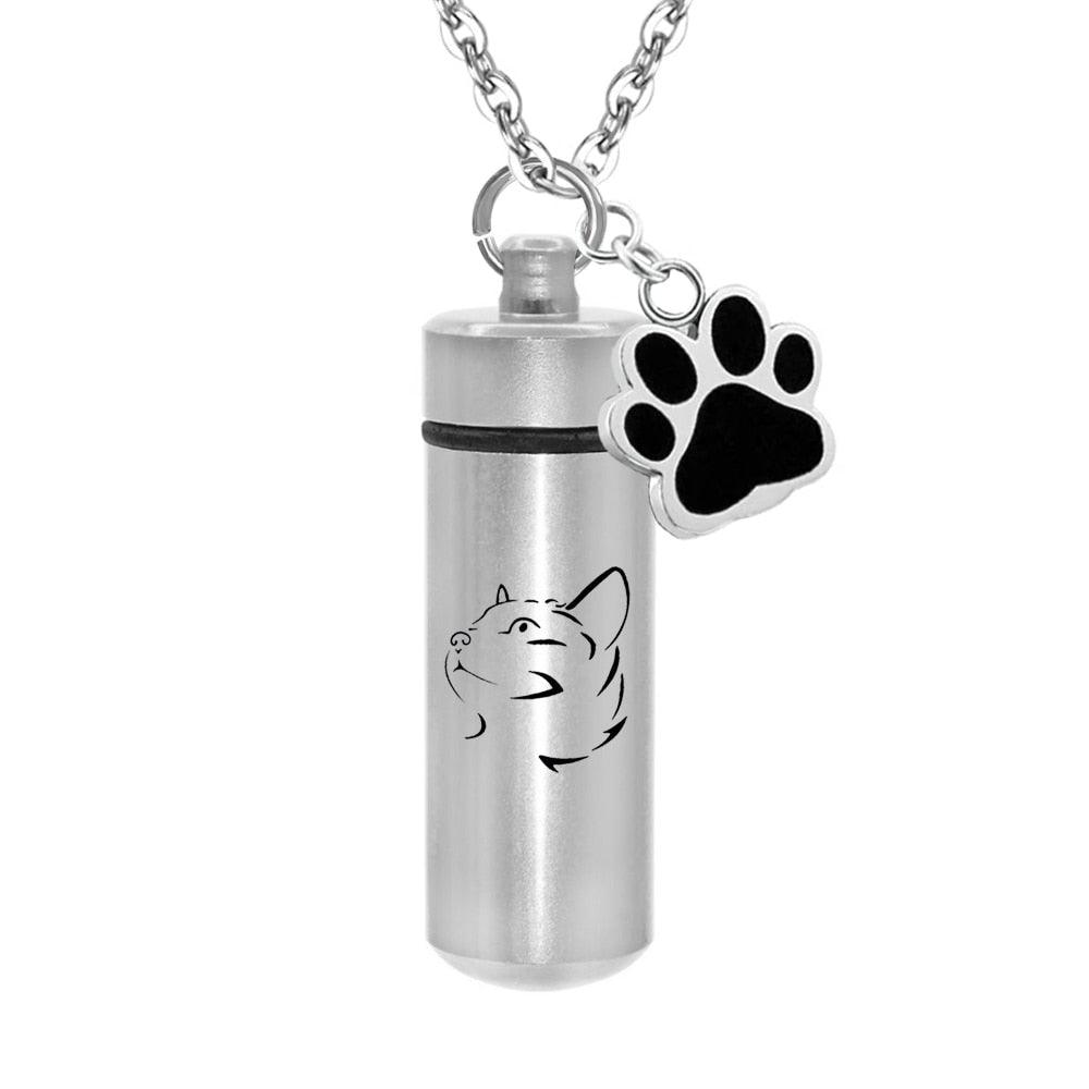 Dog Paw Print Cylinder Cremation Urn Pendant - furry-angles