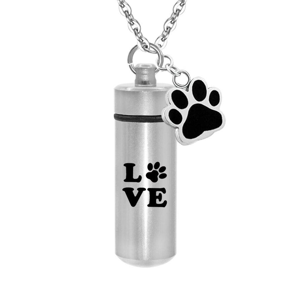 Dog Paw Print Cylinder Cremation Urn Pendant - furry-angles