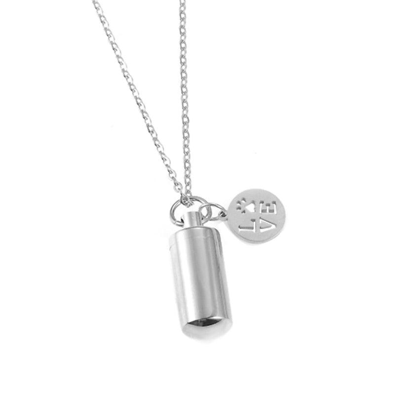Pet Dog Paw Charm &amp; Cylinder Memorial Urn Necklace Stainless Steel Keepsake Pendant Ashes Holder Cremation Jewelry Dropshipping - furry-angles